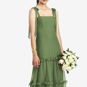 After Six 1529..Bowed Tie-Shoulder Dress with Tiered Ruffle Skirt...Green..Sz 0